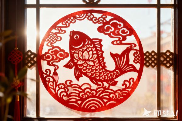 jimeng-2026-01-15-8933-三张圆形窗花剪纸，游鱼、莲荷、蝙蝠图腾，传统剪纸风格，红色镂空造型，身体装饰吉祥....jpg